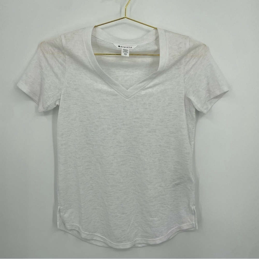 Athleta Breezy Scoop V Tee‎ Heathered White Modal Blend Shirt Size XXS